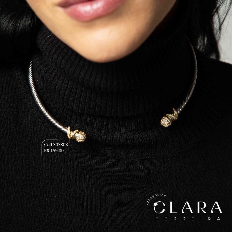 COLAR CHOKER FIO RIGIDO TORCIDO / C PONTAS MICRÔZIRCONIAS -