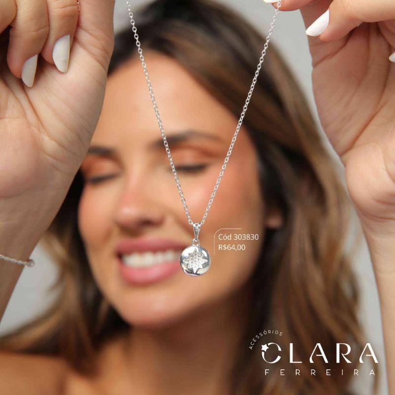 COLAR ELOS C/ MEDALHA ESTRELA DE 8 PONTAS MICROZIRCÔNIAS - 14MM - 45CM - Banho de Prata