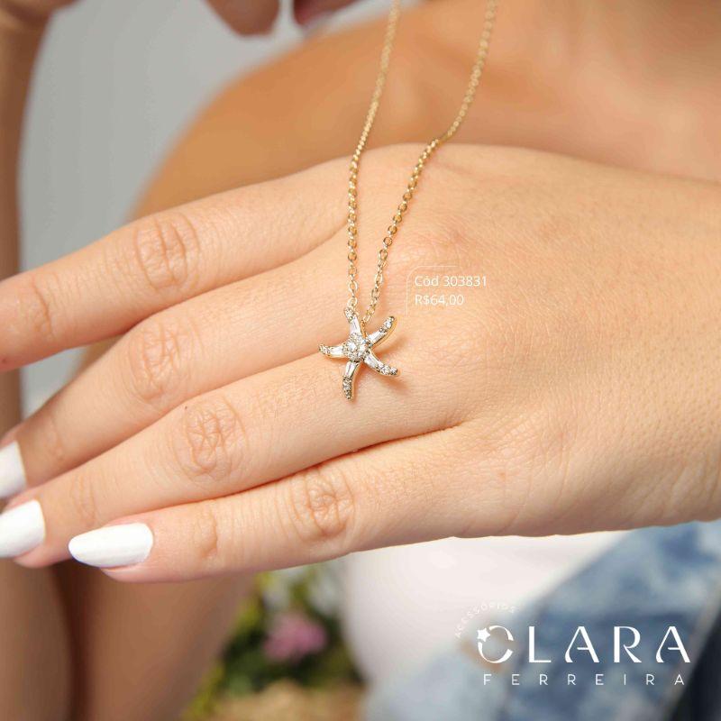COLAR ELOS C/ PINGENTE ESTRELA DO MAR MICROZIRCÔNIAS - 15MM - 45CM - Dourado