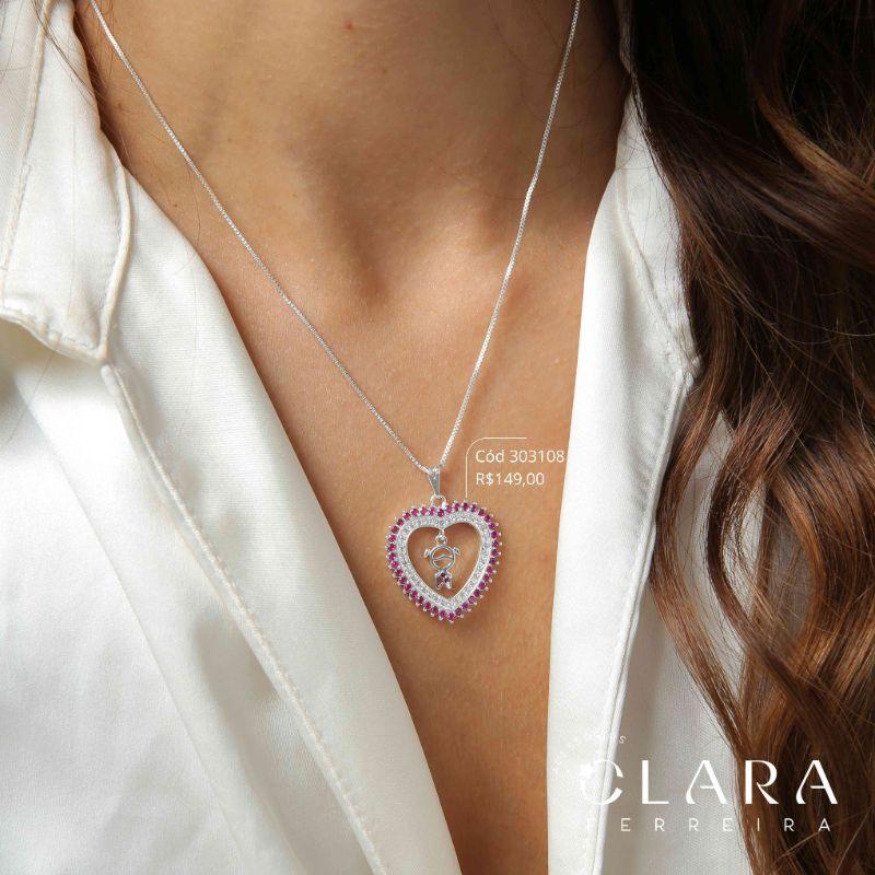 COLAR VENEZIANA C/ PINGENTE MANDALA CORAÇÃO 27MM MICROZIRCONIAS VAZADO COM 1 MENINA PENDURADA - 45CM  - Banho de Prata