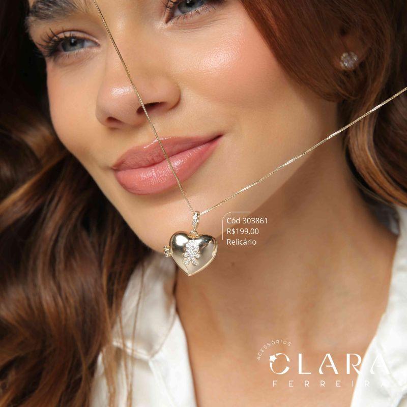 COLAR VENEZIANA C/ PINGENTE RELICÁRIO CORAÇÃO MENINO MICROZIRCÔNIAS - 20MM - 45CM - Dourado