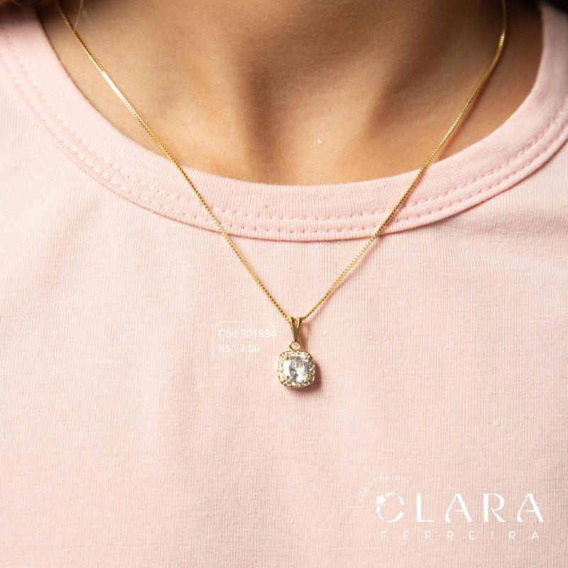 COLAR VENEZIANA SOLITÁRIO ZIRCONIA QUADRADA 6MM ADORNADA MICROZIRCONIA - 45CM