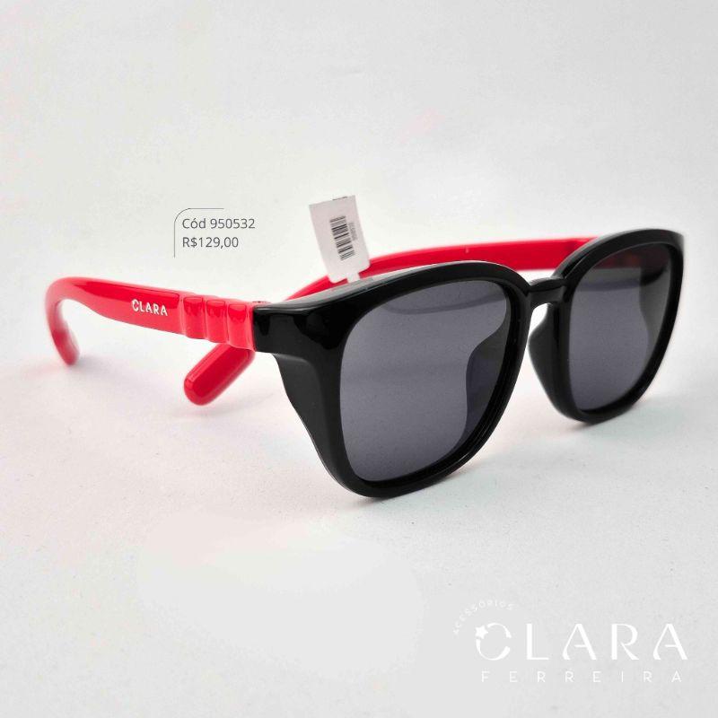 Óculos Solar INFANTIL PRETO C/ HASTE VERMELHA - CLARINHA KIDS - Lente Anti-impacto Polarizada - S8449P-14