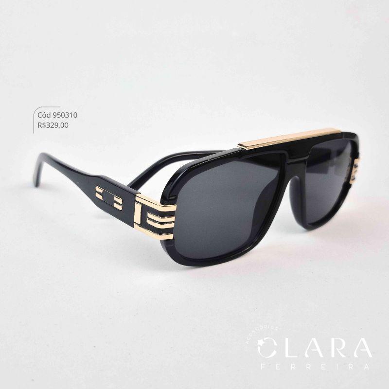 Óculos Solar MÁSCARA C/ HASTES COM DETALHE EM METAL – INSPIRAÇÃO GUCCI - Lente Resina - LH279-PRETO