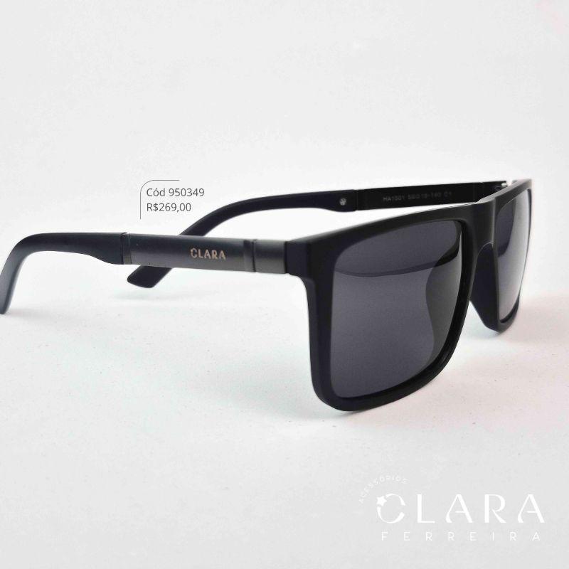 Óculos Solar MASCULINO QUADRADO PRETO C/ HASTES DETALHE EM METAL - INSPIRAÇÃO RAY-BAN - Lente Anti-impacto Polarizada - HA1501-C1