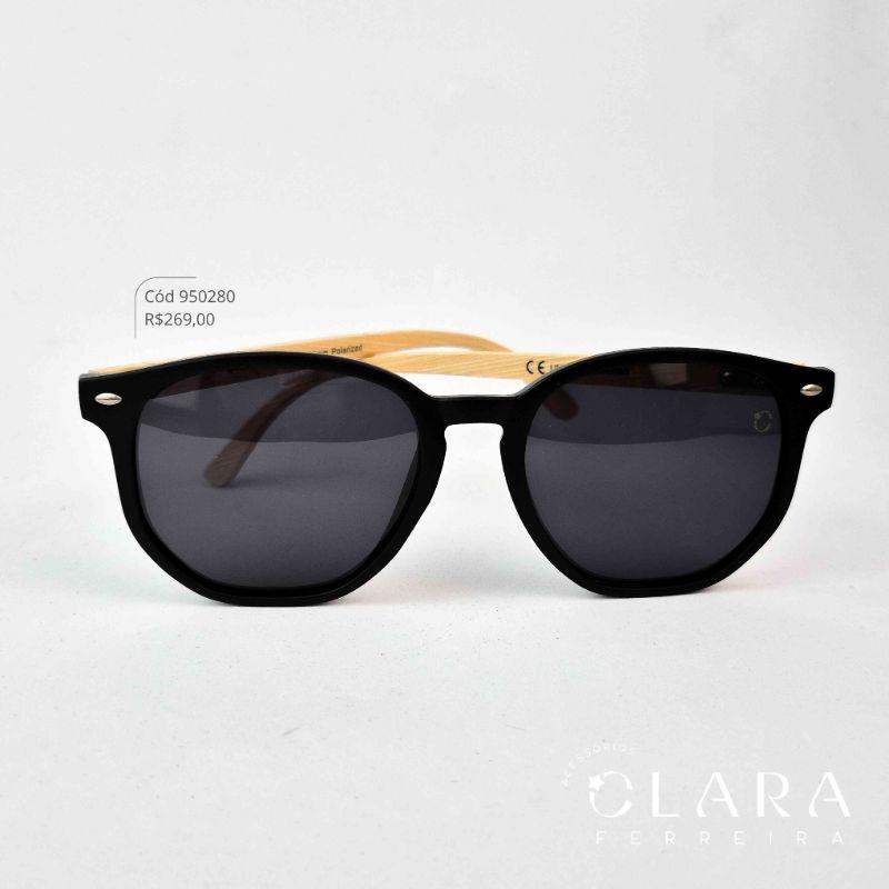 Óculos Solar REDONDO C/ HASTES DE BAMBU - INSPIRAÇÃO RAY-BAN - Lente Anti-impacto Polarizada - CY2213-C1