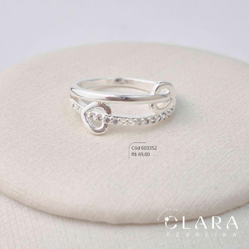 ANEL 2 FIOS: 1 FIO LISO C/ 1 CORAÇÃO LISO E 1 FIO MICROZIRCÔNIAS C/ 1 CORAÇÃO LISO  - Banho de Prata