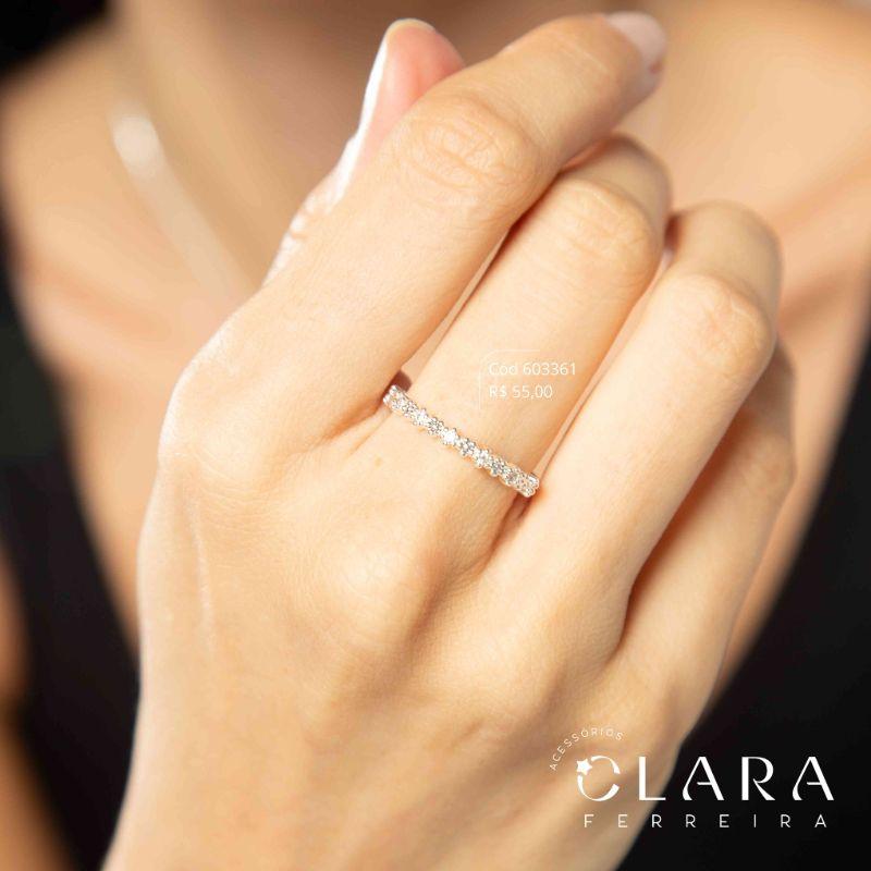 ANEL APARADOR FLORES LISAS E FLORES C/ MIOLO MICROZIRCÔNIAS INTERCALADAS  - Banho de Prata