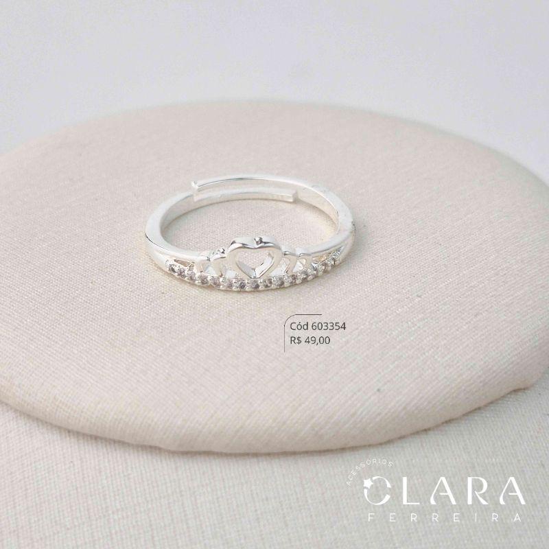 ANEL COROA CORAÇÕES C/ 1 FILEIRA DE MICROZIRCÔNIAS - Banho de Prata