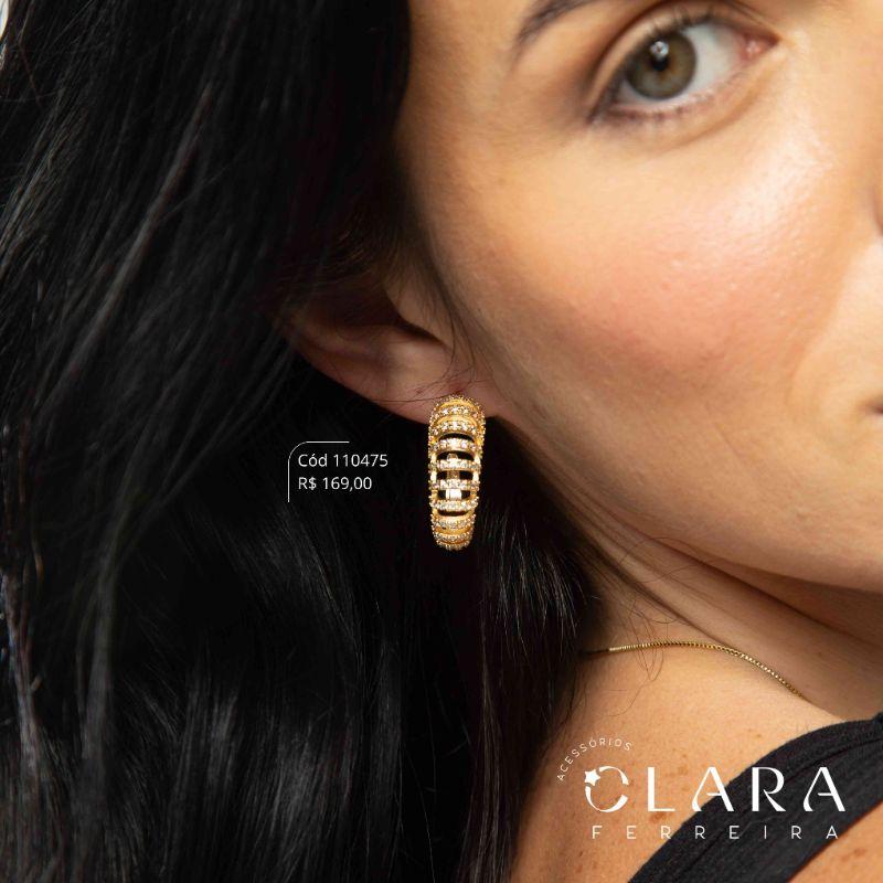 BRINCO ARGOLA 11 FILEIRAS MICROZIRCÔNIAS VAZADAS - EDIÇÃO LIMITADA - 29MM - Dourado