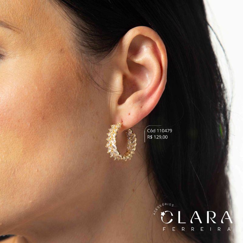 BRINCO ARGOLA 2 FILEIRAS ZIRCÔNIA NAVETE - EDIÇÃO LIMITADA - 25MM - Dourado