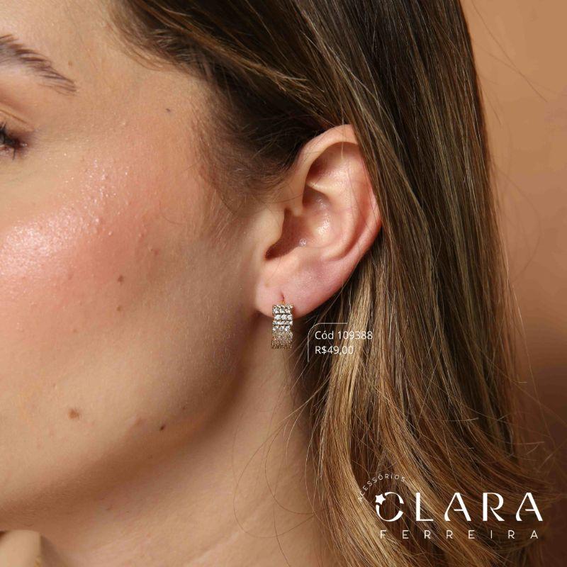 BRINCO ARGOLINHA CLICK 4 FILEIRAS MICROZIRCONIAS - 13X6MM - Dourado