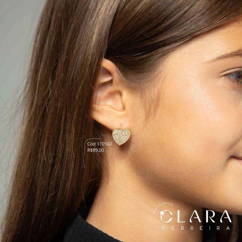 BRINCO ARGOLINHA CLICK CORAÇÃO MICROZIRCÔNIAS - 13MM - Dourado