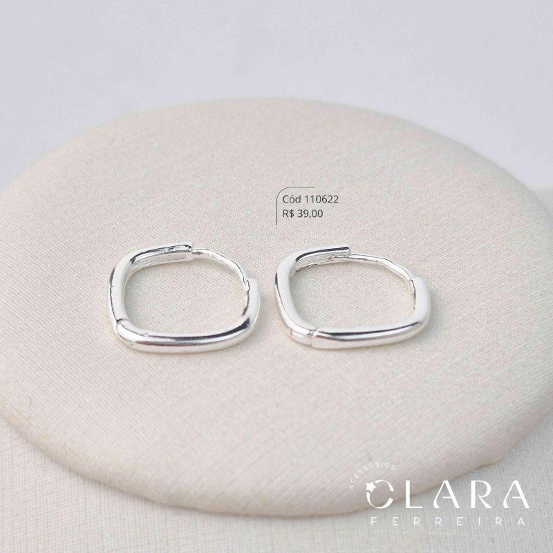 BRINCO ARGOLINHA CLICK QUADRADA LISA - 16X2MM - Banho de Prata