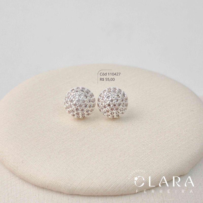 BRINCO CHUVEIRINHO REDONDO MICROZIRCÔNIAS - 9MM - Banho de Prata