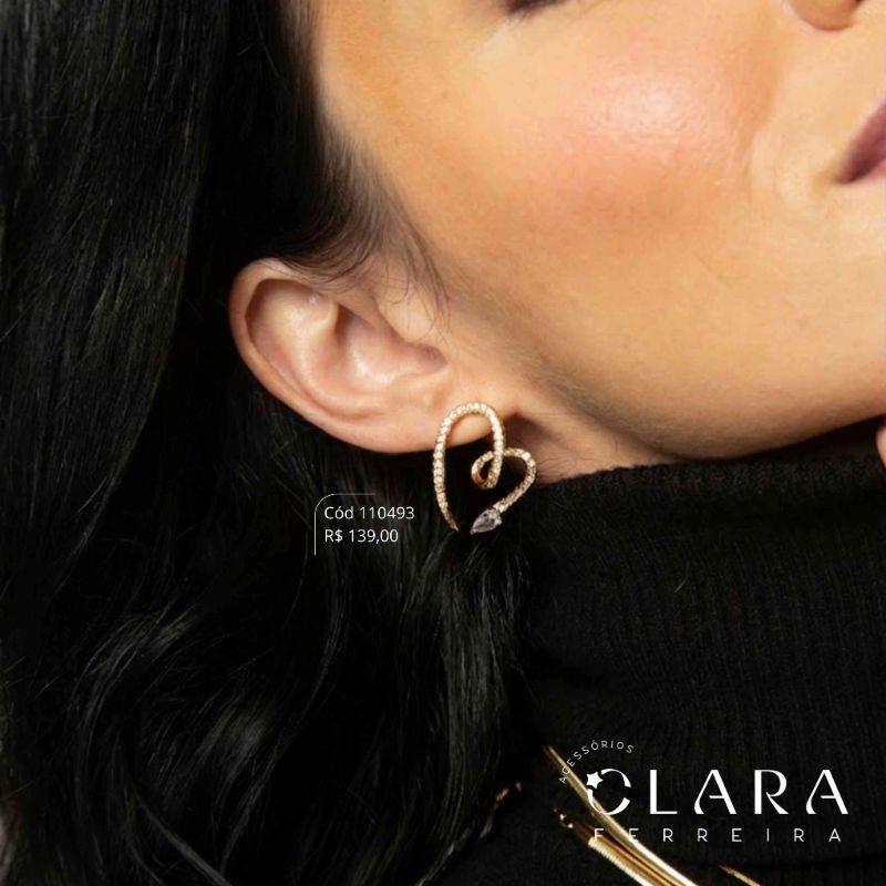 BRINCO CORAÇÃO ABERTO FIO MICROZIRCÔNIAS C/ PONTA ZIRCÔNIA GOTA 5MM - 25MM - Dourado