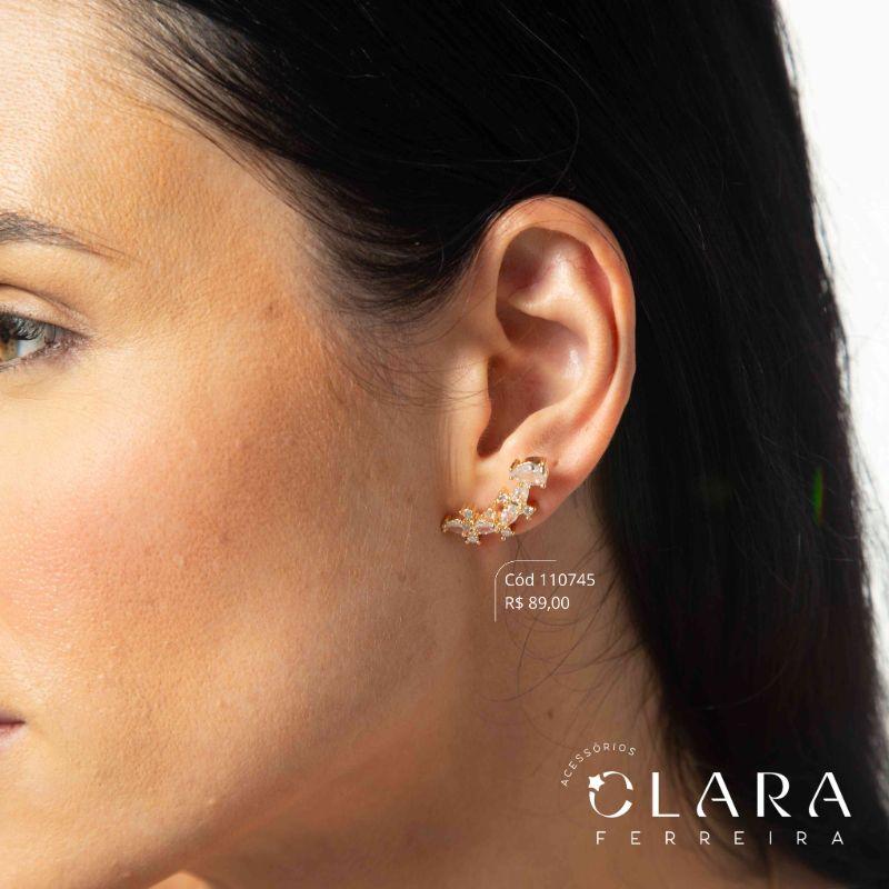 BRINCO EAR CUFF 5 ZIRCÔNIAS GOTAS ADORNADAS ZIRCÔNIAS REDONDAS  - 27MM - Dourado