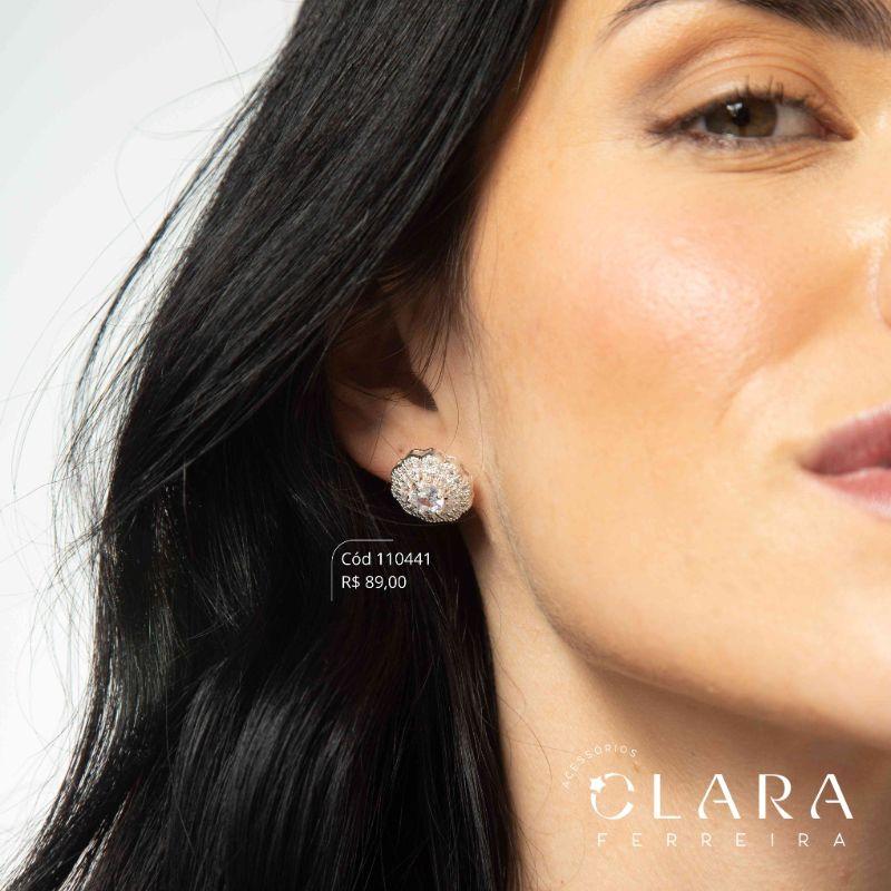 BRINCO FLOR MICROZIRCÔNIAS C/ MIOLO ZIRCÔNIA REDONDA - 15MM - Banho de Prata