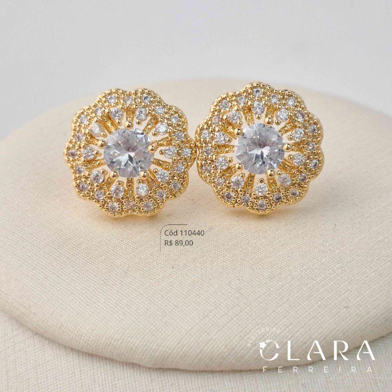 BRINCO FLOR MICROZIRCÔNIAS C/ MIOLO ZIRCÔNIA REDONDA - 15MM - Dourado