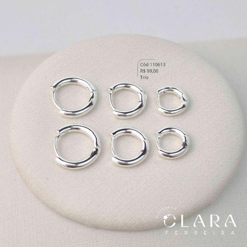 BRINCO KIT TRIO ARGOLINHA CLICK LISA - 9, 10 E 12X2MM - Banho de Prata