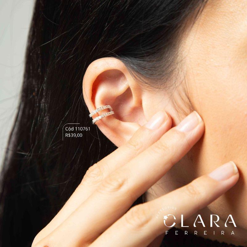 BRINCO PIERCING FAKE 2 FIOS VAZADO MICROZIRCÔNIAS - 7MM - Banho de Prata