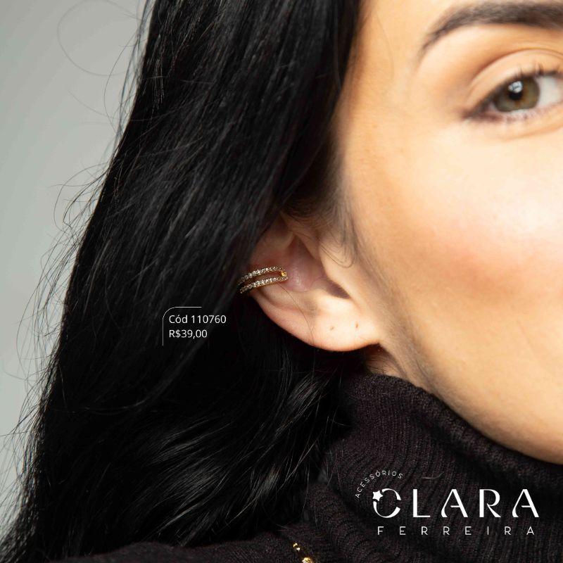 BRINCO PIERCING FAKE 2 FIOS VAZADO MICROZIRCÔNIAS  - 7MM - Dourado