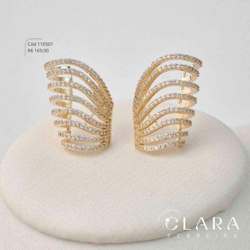 BRINCO SILHUETA 6 FILEIRAS MICROZIRCÔNIAS - EDIÇÃO LIMITADA - 23MM - Dourado