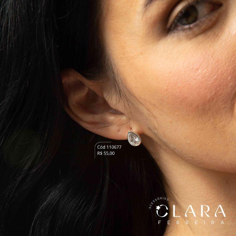 BRINCO ZIRCÔNIA GOTA CAIXA FUNDIDA - 10MM - Banho de Prata