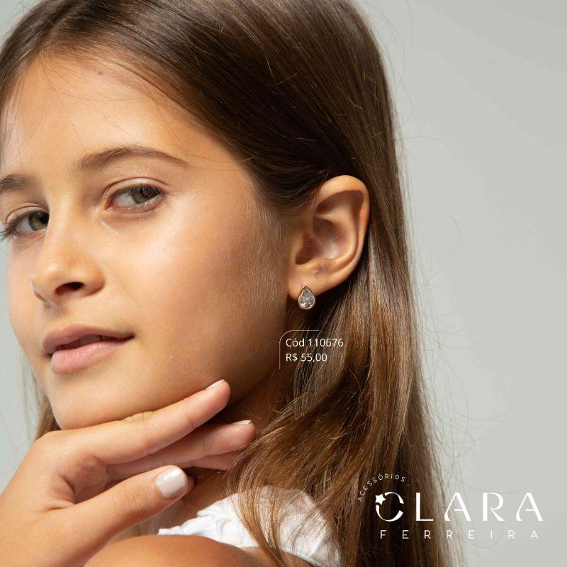 BRINCO ZIRCÔNIA GOTA CAIXA FUNDIDA - 10MM - Dourado