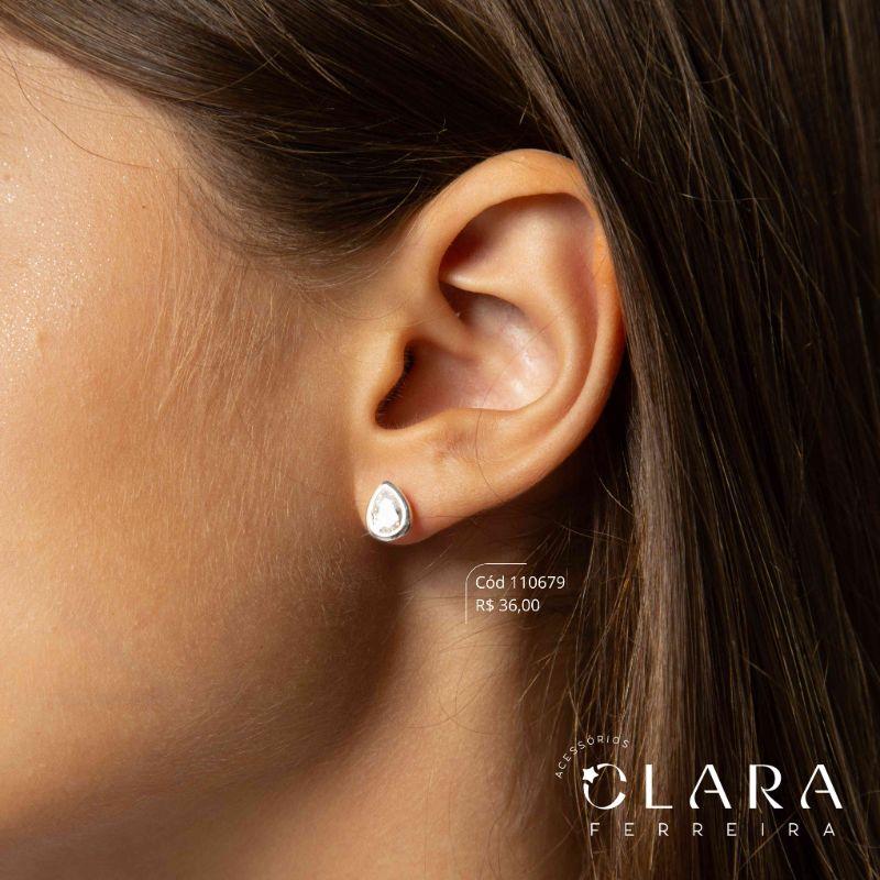 BRINCO ZIRCÔNIA GOTA CAIXA FUNDIDA - 8MM - Banho de Prata