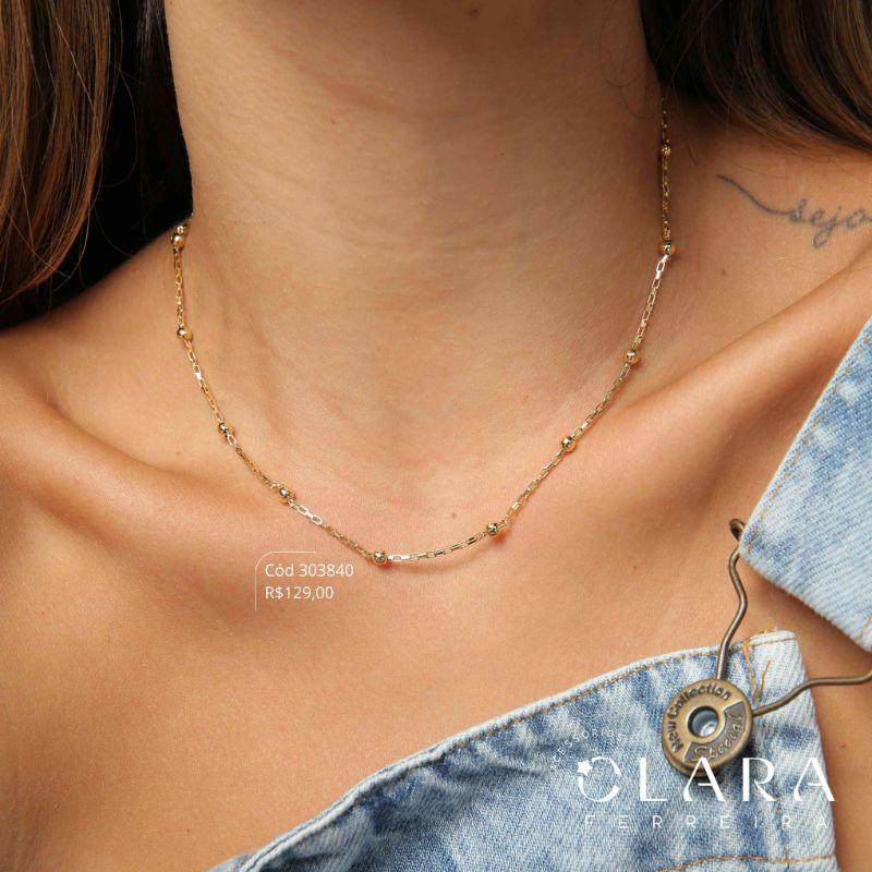 COLAR CHOKER VENEZIANA BOX C/ BOLINHAS FIXAS  - 2MM - 40CM - Dourado