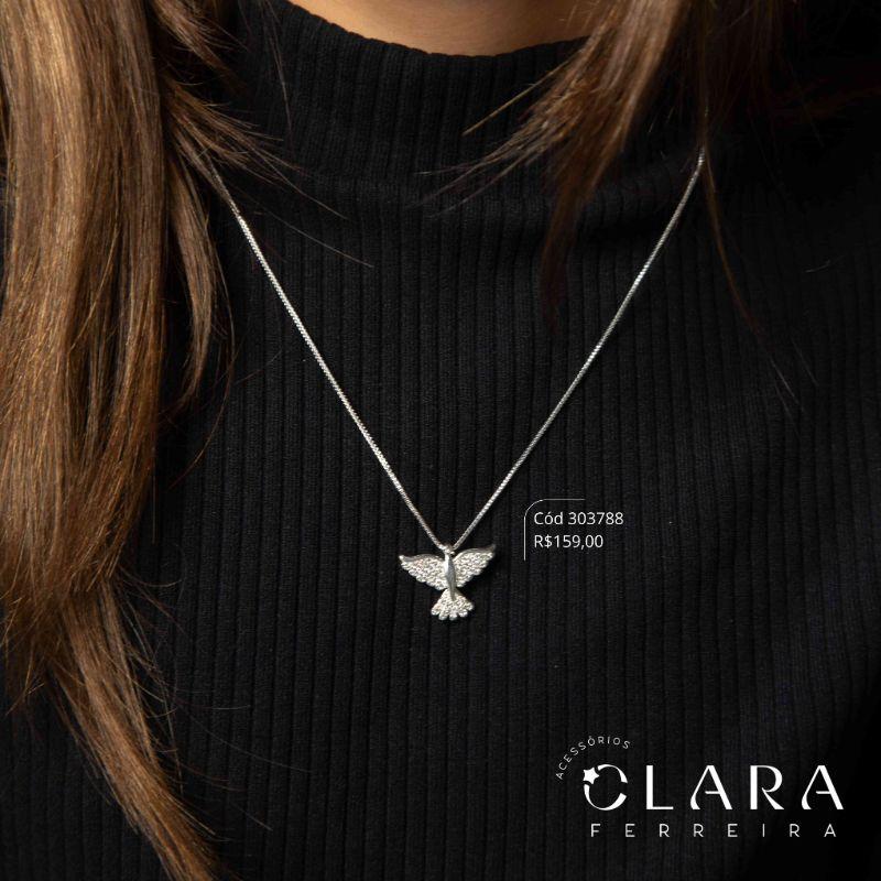 COLAR VENEZIANA C/ PINGENTE ESPIRITO SANTO MICROZIRCÔNIAS - 16MM - 45CM - Banho de Prata