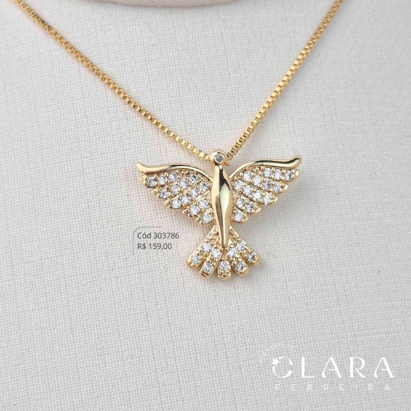 COLAR VENEZIANA C/ PINGENTE ESPIRITO SANTO MICROZIRCÔNIAS - 16MM - 45CM - Dourado