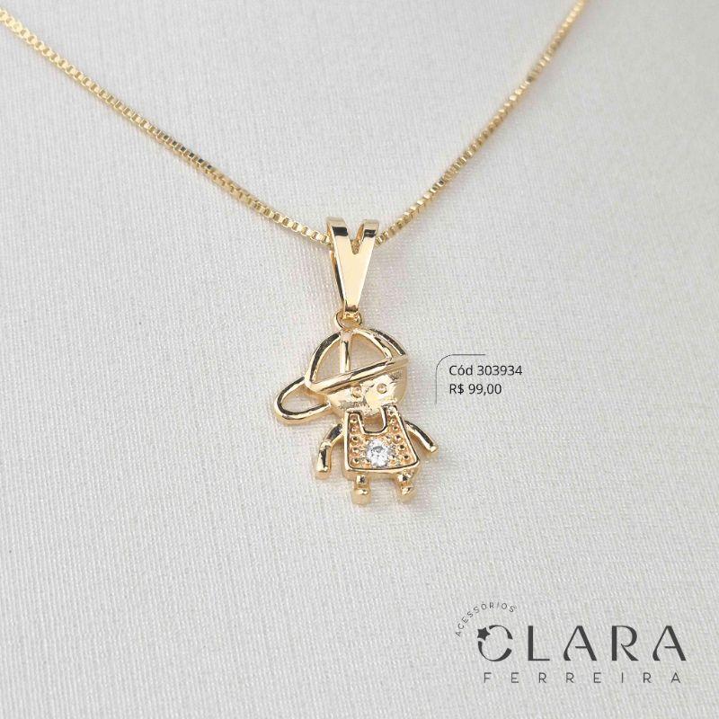 COLAR VENEZIANA C/ PINGENTE MENINO VAZADO LISO C/ 1 MICROZIRCÔNIA  - 17MM - 45CM - Dourado
