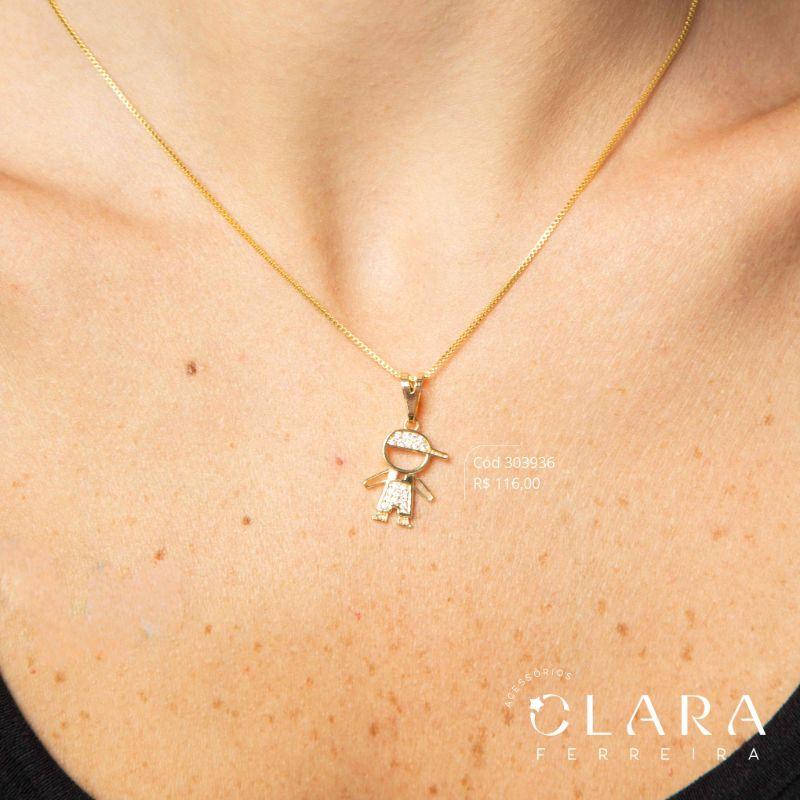 COLAR VENEZIANA C/ PINGENTE MENINO VAZADO MICROZIRCÔNIAS  - 19MM - 45CM - Dourado