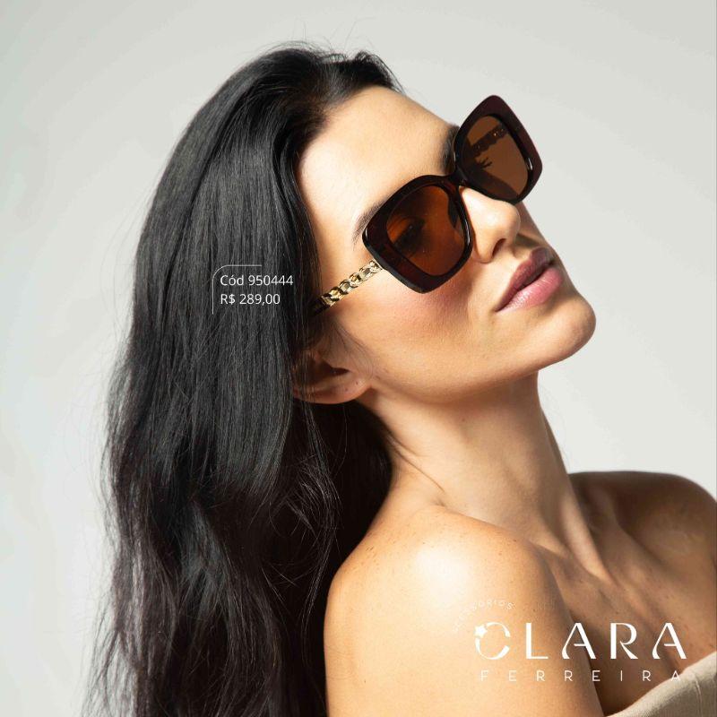 Óculos Solar QUADRADO MARROM C/ HASTES DETALHE EM METAL - INSPIRAÇÃO MICHAEL KORS - Lente Anti-impacto Polarizada - P931-C3