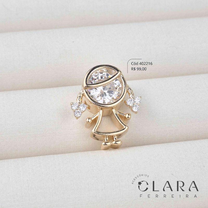 PINGENTE MENINA VAZADA C/ ROSTO E CABELINHO ZIRCONIA - 23MM - Dourado