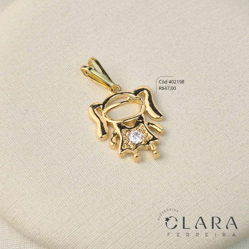 PINGENTE MENINA VAZADA LISA C/ 1 MICROZIRCÔNIA - 17MM - Dourado
