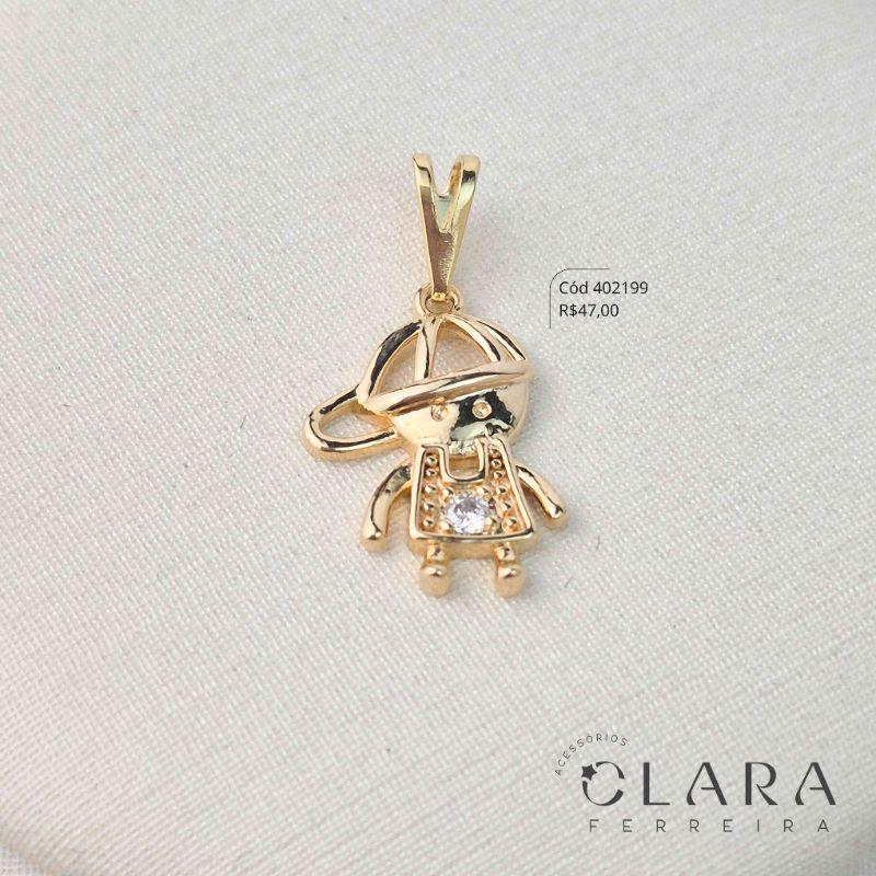 PINGENTE MENINO VAZADO LISO C/ 1 MICROZIRCÔNIA - 17MM - Dourado