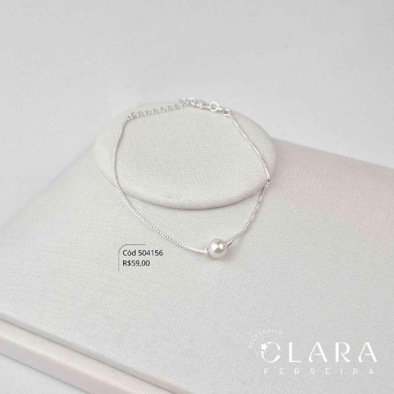 PULSEIRA VENEZIANA C/ PEROLA 6MM FIXA - 17CM - Banho de Prata