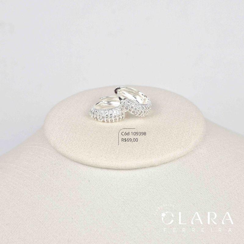 BRINCO ARGOLINHA CLICK GOTA 3 FILEIRAS MICROZIRCONIAS  - 15X6MM - Banho de Prata