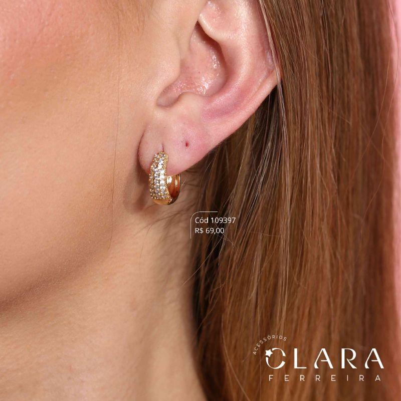 BRINCO ARGOLINHA CLICK GOTA 3 FILEIRAS MICROZIRCONIAS  - 15X6MM - Dourado