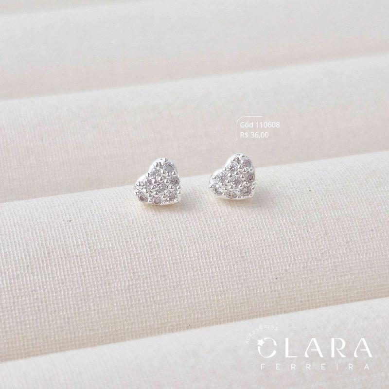 BRINCO NFANTIL CORAÇÃO MICROZIRCÔNIAS - CLARINHA KIDS - 4MM - Banho de Prata
