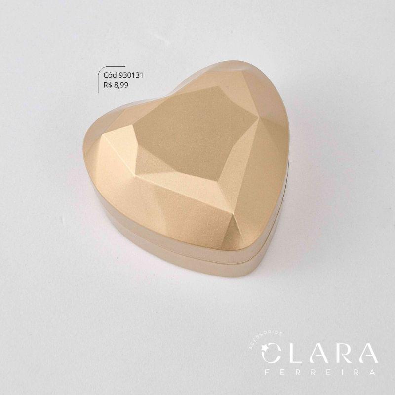 CAIXINHA P/ ALIANÇA EM FORMATO DE CORAÇÃO DOURADA C/ LUZ LED 7 CM