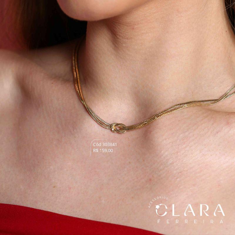 COLAR CHOKER DUPLA VENEZIANA C/  NÓ NO MEIO - 40CM - Dourado