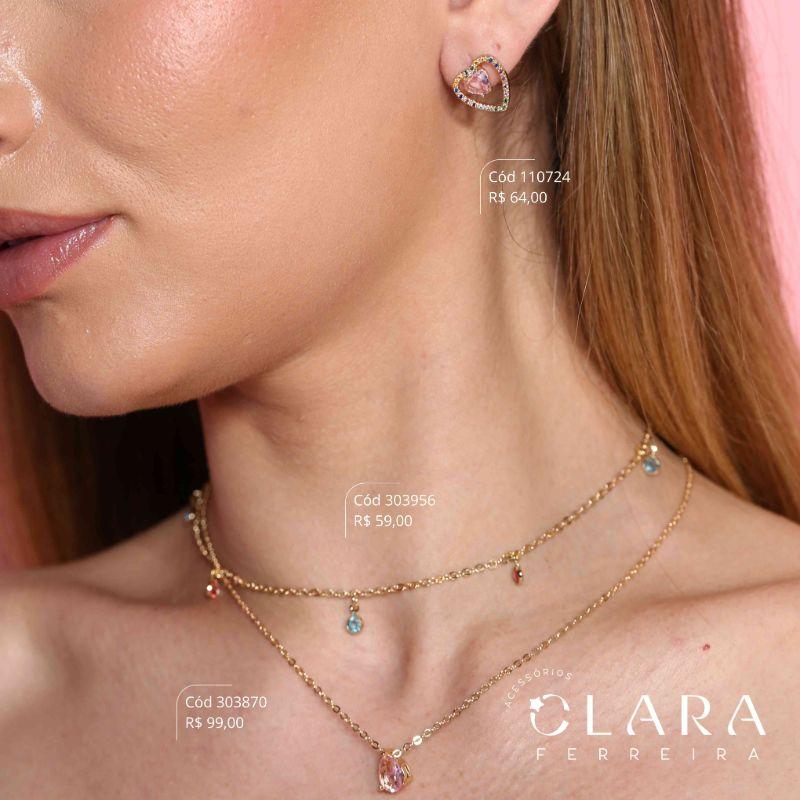 COLAR ELOS C/ 6 TIFFANYS 5MM SALADINHA COLORIDA PENDURADAS - 40CM - Dourado