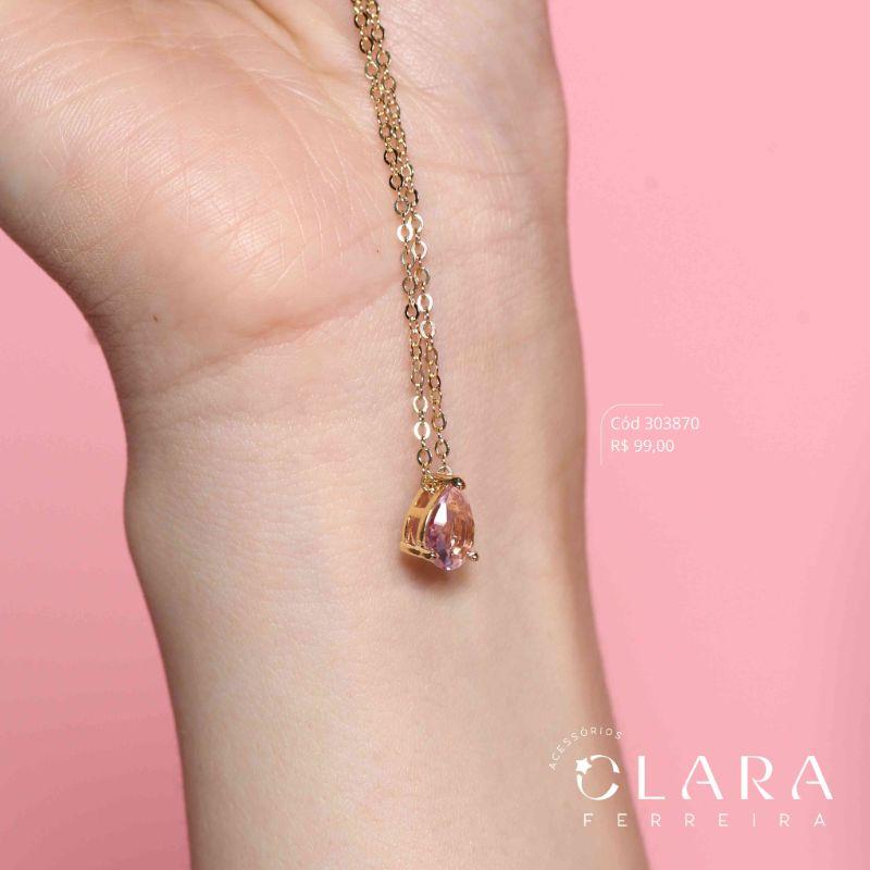 COLAR ELOS C/ PINGENTE ZIRCÔNIA GOTA - CAIXA INGLESA FUNDIDA - 10MM - 45CM - Dourado