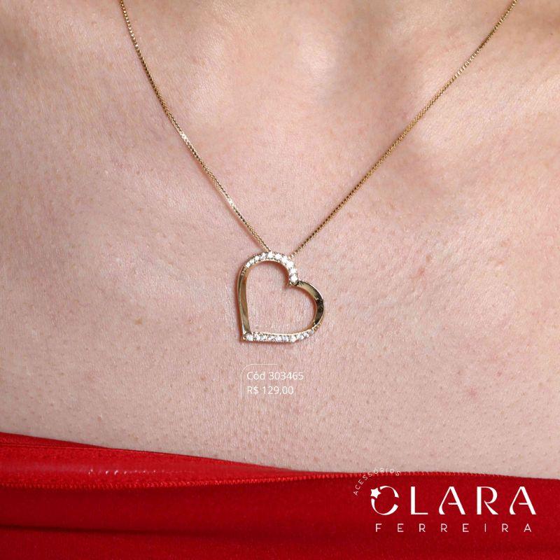 COLAR VENEZIANA C/ PINGENTE CORAÇÃO 20MM VAZADO COM DETALHE NAS PONTAS MICROZIRCONIAS - 45CM - Dourado