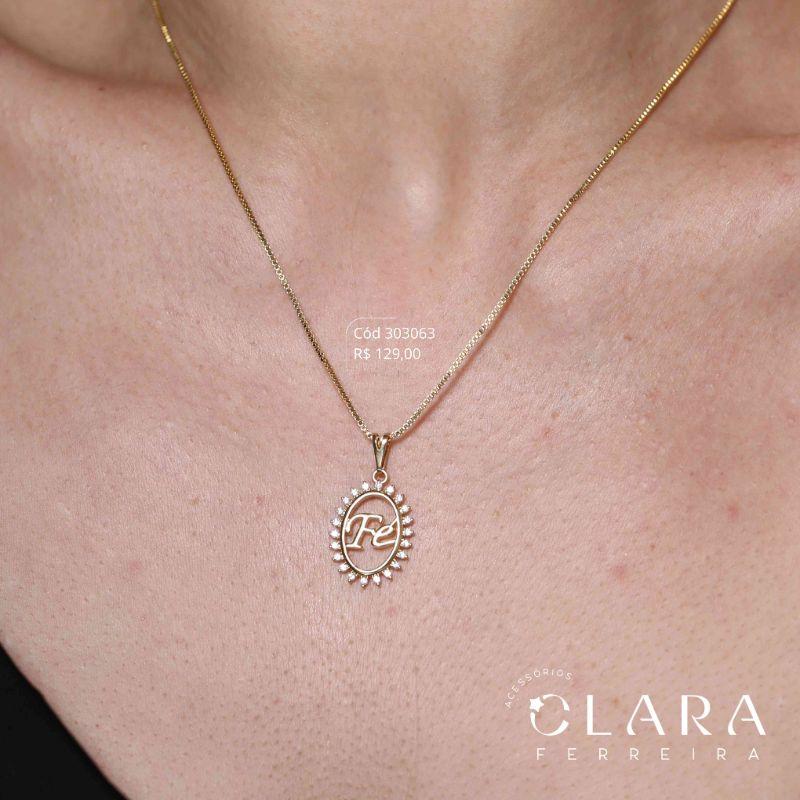 COLAR VENEZIANA C/ PINGENTE  MANDALA  MANUSCRITO FÉ VAZADO ADORNADO MICROZIRCONIAS - 19MM - 45CM - Dourado