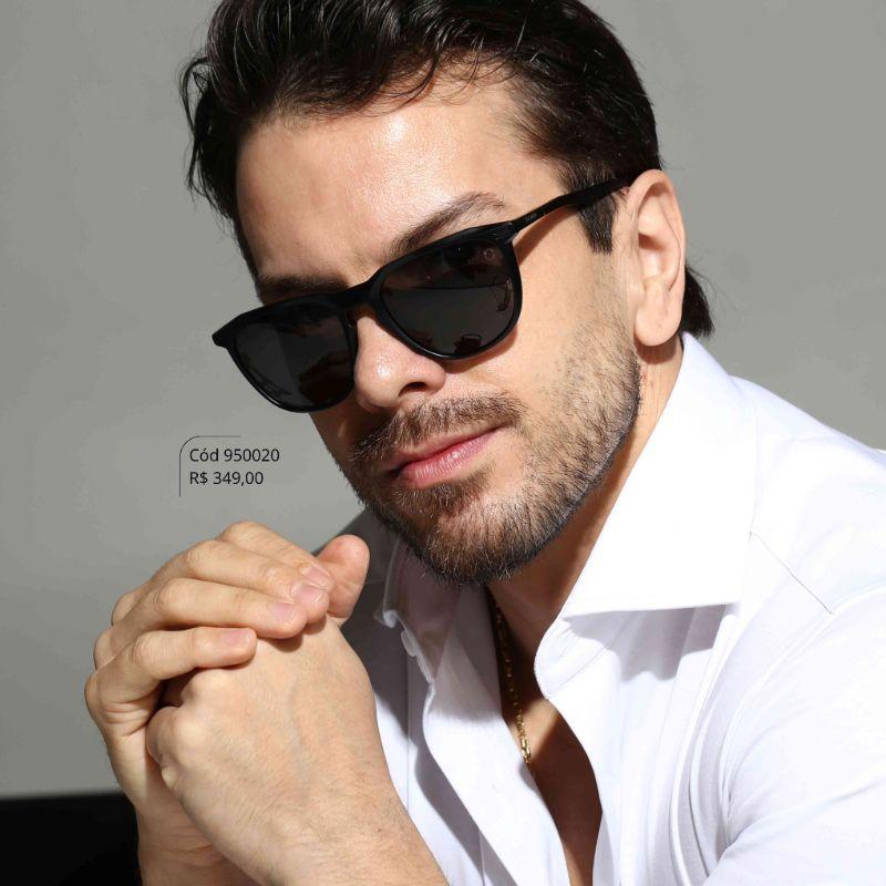 Óculos Solar MASCULINO REDONDO PRETO - INSPIRAÇÃO RAY-BAN - Lente Anti-impacto Polarizada - YZ4213P-C1